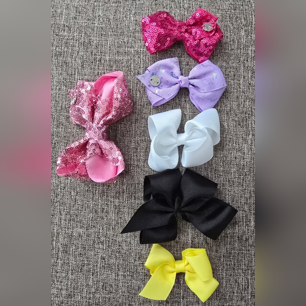 Sequin Pink and White Hair Bow Set